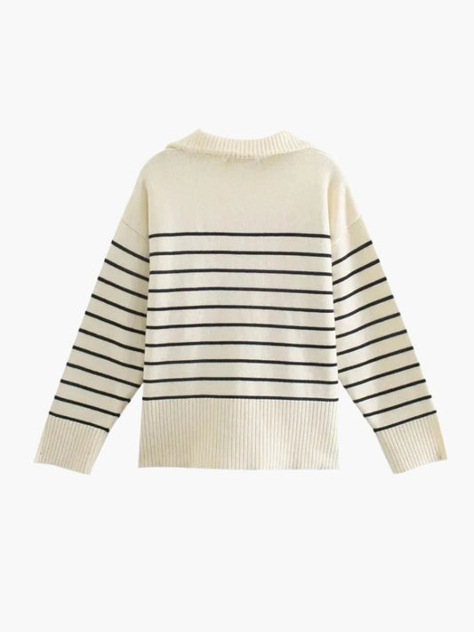 Damski Sweter w Paski | Zamek Half-Zip i Długi Rękaw