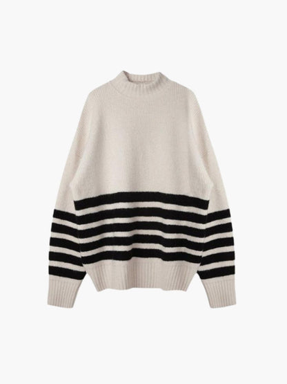 Damski Sweter w Paski | Luźny Krój z Golfem