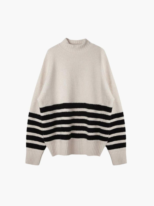 Damski Sweter w Paski | Luźny Krój z Golfem